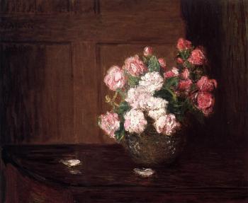 硃利安 奧爾登 威爾 Roses in a Silver Bowl on a Mahogany Table